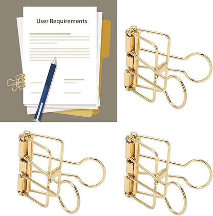 Clips 32mm Metal, 50 Pieces Strong Clamping Force, Hollow Design, Bronze - Assorted Sizes, Medium Shaped Paper Clips, Cute Office and School Supplies (Gold)