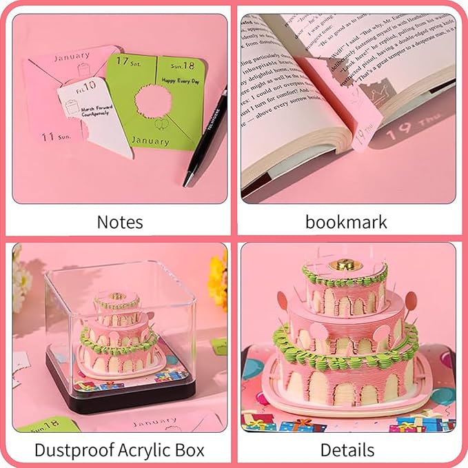 3D Time Piece Calendar 2026 DIY Calendars Tear Away Carving Art 3D Memo Pad Calendar With LED Lights sculpture artsy pads calendar notepad for Desktop Decor-Happy Birthday