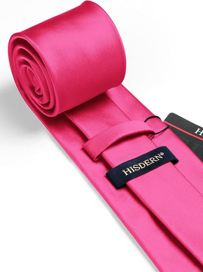 HISDERN Mens Solid Color Ties Formal Satin Necktie and Pocket Square Set Classic Wedding Business Tie & Handkerchief