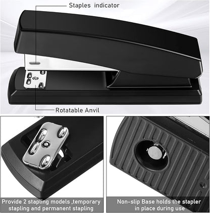 16 Pcs Desk Staplers Tape Dispensers Sets Desktop Office Staplers with Standard Staples Black Dispenser Holder with White Tape for Office School