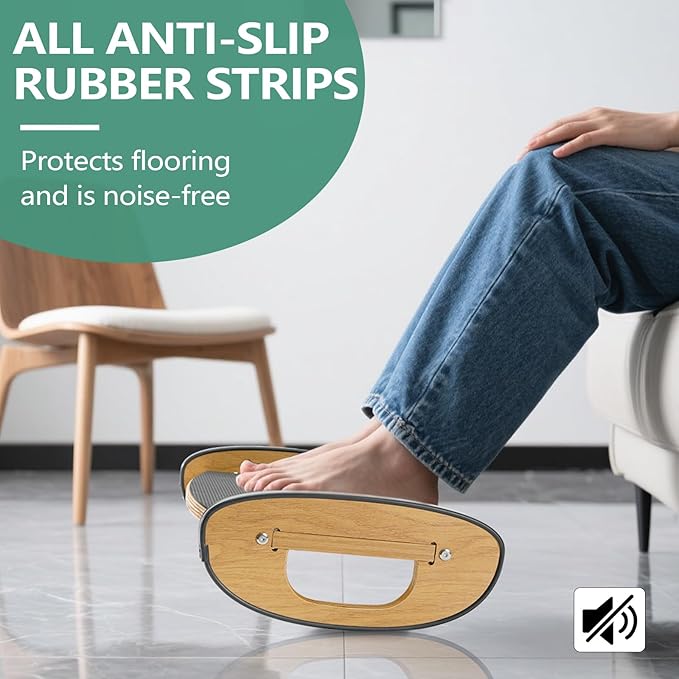 Solid Wood Foot Rest for Under Desk at Work - Ergonomic Foot Stool Under Desk,Rocking Foot Rest with All-Non-Slip Mat for Feet Support Leg Under Stools Footrest for Home Office Gaming