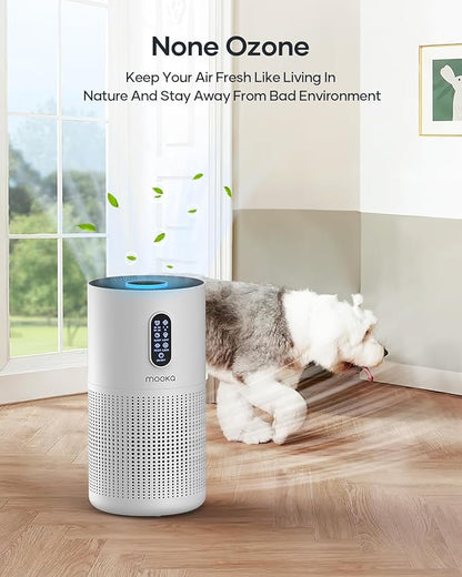 Air Purifiers for Home Large Room up to 1500 ft², MOOKA HEPA Air Purifier for Home Pets Hair in Bedroom with Aromatherapy, Air Filter Cleaner for Dorm, Pets, Office, 20dB, Night Light, B-D03, White