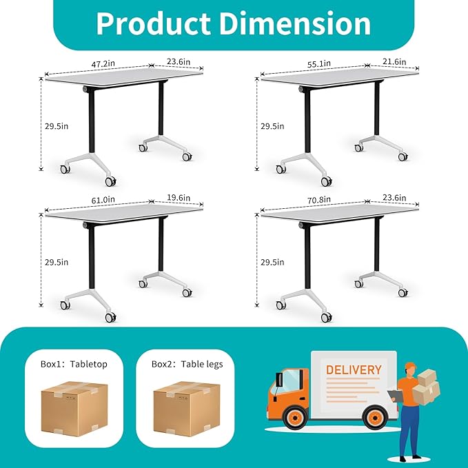 Conference Room Table, Folding Conference Table with Silent Wheels, Modular Flip Top Mobile Training Tables for Office, Training Room, Meeting Rooms, School, 2-16 Person (6, White, 70.8in)