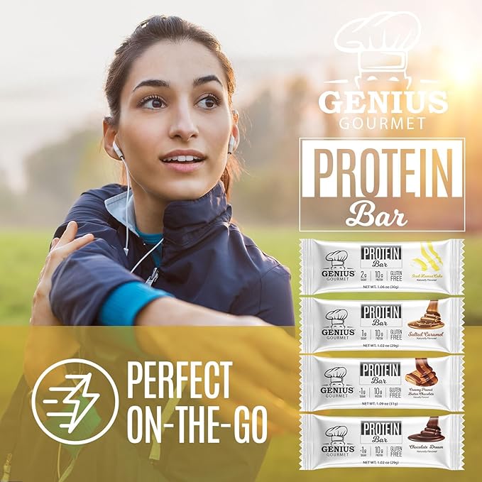 Genius Gourmet Protein Bar, Iced Lemon Cake, Keto Snack, Low Carb, Low Sugar & Gluten Free, Protein Snacks for Adults, 10G of Whey Protein per Protein Bar, 5 Net Carbs, 20 Count