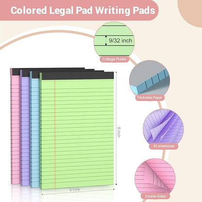 12 Pack Note Pads 5x8, Narrow Ruled Legal Pad Writing Pads 5x8, Multicolor Small Notepads Small Note Pads, 30 Sheet/Notepad, Pink Legal Pad, Purple Notepad,Colored Lined Paper for School,Business,Home