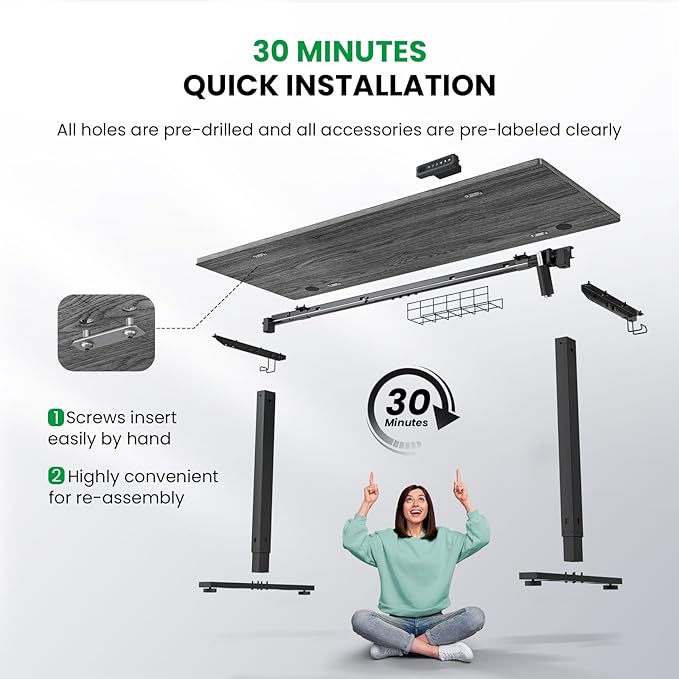 SIAGO Electric Standing Desk Adjustable - 48 x 24 Inch Sit Stand up Desk with Cable Management - 3 Memory Preset Adjustable Height Table