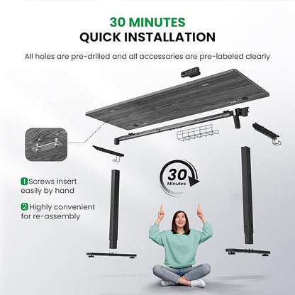 SIAGO Electric Standing Desk Adjustable - 48 x 24 Inch Sit Stand up Desk with Cable Management - 3 Memory Preset Adjustable Height Table