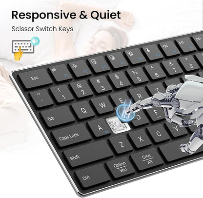 TIETI 2.4G Wireless Bluetooth Keyboard Rechargeable, Stainless Steel Ultra Slim Full Size Keyboard with Numeric Keypad Low Profile Silent Cordless Keyboards for Computer/Mac/Windows