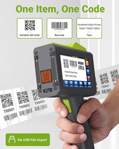 TESEN 2025 New Upgrade Handheld Inkjet Printer with 1/2 Inch (12.7mm) Printhead for Date Time Logo Batch Number QR Code Barcode Quick Drying Printing on Plastic Wood Carboard Metal Glass and More