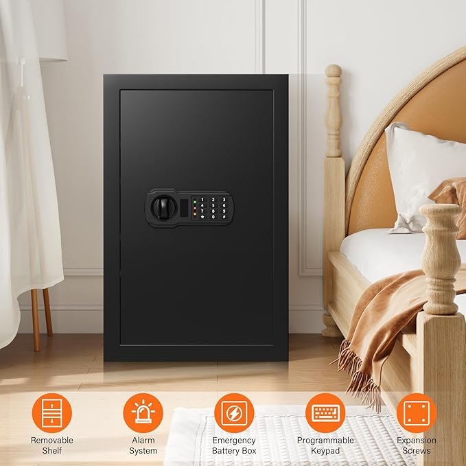 23.62'' Tall Safe Box, 5.0 Cuft Home Safety Box with A4 Fireproof Waterproof Bag, Anti-Theft Security Document Safe with Combination Lock & 3 Removable Shelves, Large Safes for Home Cash Medicines