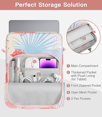 MoKo 13.3-14 Inch Laptop Sleeve Bag Fits MacBook Pro M3/M2 14" 2023, MacBook Pro 13" M2, New MacBook Air 13.6" M3/M2 2024/2022,Tab S8 Ultra 14.6",Handle Carrying Case with Shoulder Strap,Tropical Leaf