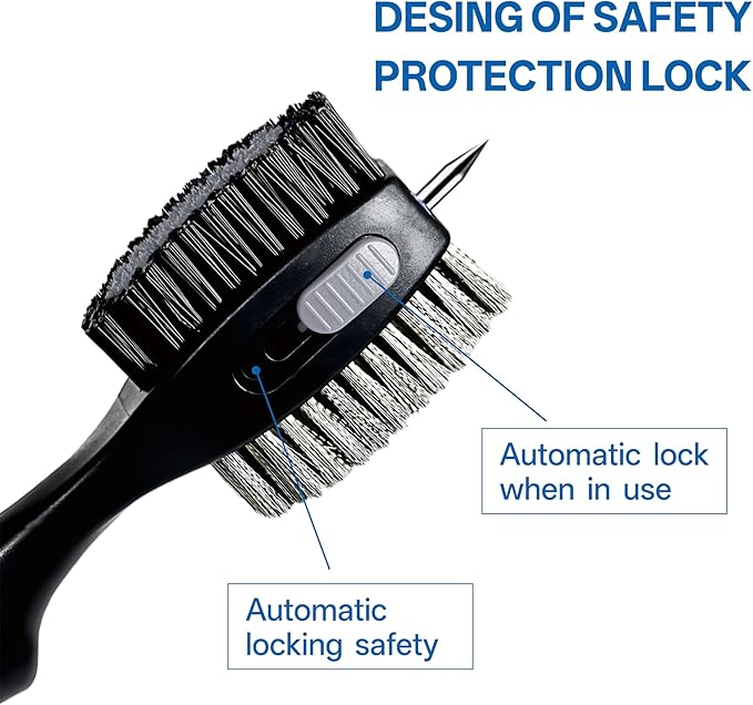 Hiker Golf Club Cleaning Brush with Groove Cleaner, Oversized Double Brush Heads, 24 inch Retractable Zipline Carabiner, Comfortable Rubber Grip for Golf Club Bag Accessories(Grey)