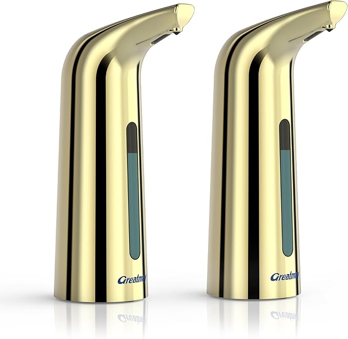 Convenient Automatic Soap Dispenser,4 Adjustable Levels Touchless Hand Sanitizer Pump with Infrared Sensor, 400 ml Countertop Electric Soap Dispenser for Bathroom,Kitchen (Gold2)