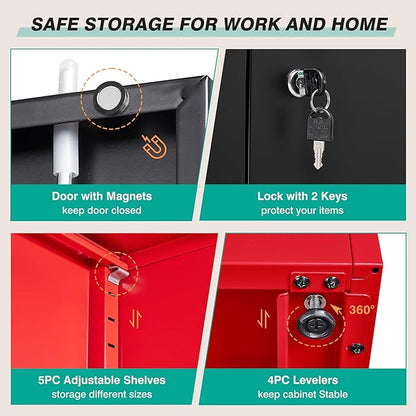 Wide & Deep Metal Storage Cabinet with 6 Shelves,72" Tall Red Garage Storage Cabinet with Lock,Metal Cabinets with Locking Doors,Lockable Steel Cabinets for Home,Office,Shop,Garage,72x36x18