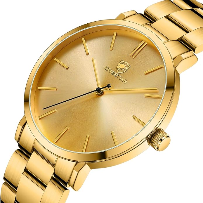 GOLDEN HOUR Men's Watches Slim Minimalist Runway Plated Stainless Steel Quartz Analog Watch