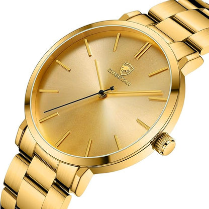 GOLDEN HOUR Men's Watches Slim Minimalist Runway Plated Stainless Steel Quartz Analog Watch