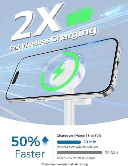 2026 3 in 1 Wireless Charging Station for Apple MagSafe Charger, 15W Fast Mag-Safe Charger Stand for iPhone 17 16 15 14 13 12 17e Apple Watch AirPods Compatible with MagSafe, White