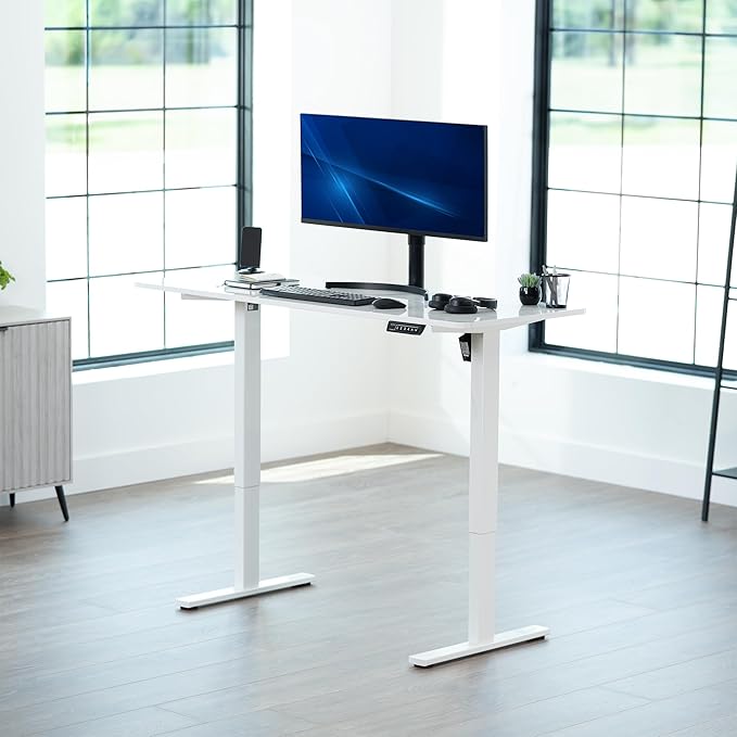 VIVO Electric Dry Erase 60 x 24 in Standing Desk, Memory Height Adjustment, 1B Series, White Marble Pattern Top, White Frame, DESK-KIT-1W6WM