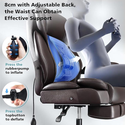 600lbs Big and Tall Office Chair for Heavy People,Heavy Duty Comfy Executive Office Desk Chair with Adjustable Lumbar Support,High Back Reclining PU Leather Computer Chair,Metal Base (Classic, Brown)