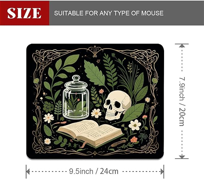 Square Mouse Pad Books and Skulls, Personalized Premium-Textured Custom Mouse Mat Design, Washable Mousepad Cloth, Non-Slip Rubber Base Computer Mouse Pads for Wireless Mouse