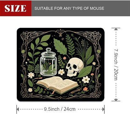 Square Mouse Pad Books and Skulls, Personalized Premium-Textured Custom Mouse Mat Design, Washable Mousepad Cloth, Non-Slip Rubber Base Computer Mouse Pads for Wireless Mouse