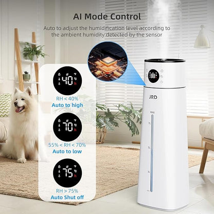 JRD Humidifier Large Room 8L/ 2.1Gal, Ultrasonic Cool Mist for Bedroom, Quiet Humidifier with Remote Control, 10 Mist Modes, 24H Timer, AI Mode for Baby Home Office Adults Plants