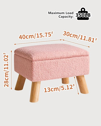 YMYNY Storage Ottoman, Footstool, Small Foot Stool with Sturdy Wood Legs Stool, Foot Rest with Padded Seat, for Living Room Bedroom Couch Enterway 15.75''D×11.81" W×11.02" H Pink UHBD042P