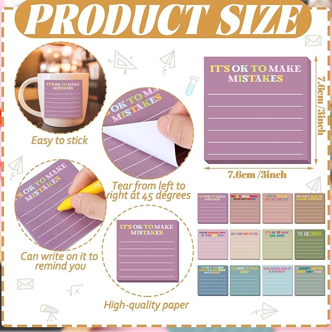 Yinder 24 Pcs Inspirational Sticky Notes Christmas Stocking Stuffers Motivational Sticky Notes Pad Employee Appreciation Gift Bulk for Teacher Nurse Coworker Office 3 x 3'' (Health,Morandi Color)