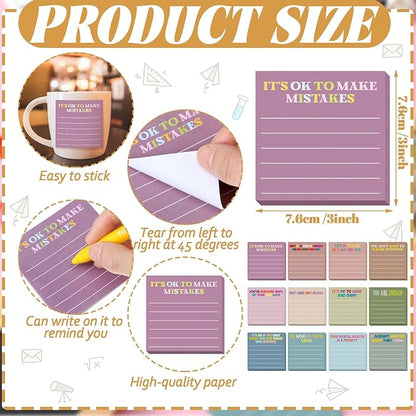 Yinder 24 Pcs Inspirational Sticky Notes Christmas Stocking Stuffers Motivational Sticky Notes Pad Employee Appreciation Gift Bulk for Teacher Nurse Coworker Office 3 x 3'' (Health,Morandi Color)