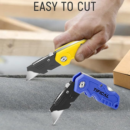Folding Utility Knife 6-Pack, Quick-change Box Cutter for Cardboard and Boxes, Box Cutter Knife with Metal Clip, Back-lock Design Heavy Duty Box Opener with Extra 10 Blades (6-Pack)
