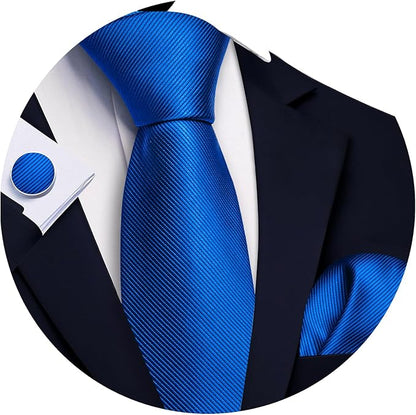 Barry.Wang Tie Sets for Men Silk Solid Necktie Stain Ties Handkerchief Pocket Square Cufflinks Wedding Business Dyed