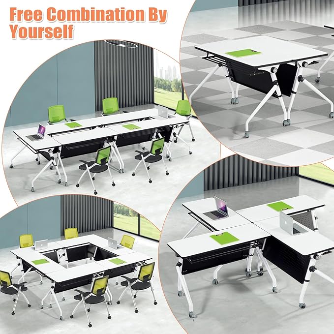Conference Room Table, Folding Conference Table with Flip-Top Design, Mobile Seminars Dynamic Meetings Training Tables for Offices, Classrooms, and Meeting Room (6, 1908, 47.2)