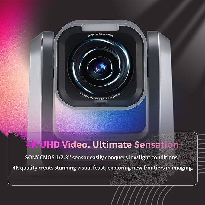 zowietek 4K PTZ Camera PoE, 12X Optical Zoom, Simultaneous HDMI and SDI Output, USB Out for Conference, RTSP/RTMP(s)/SRT, Standalone IP Live Streaming to YouTube for Meeting, Church, Event