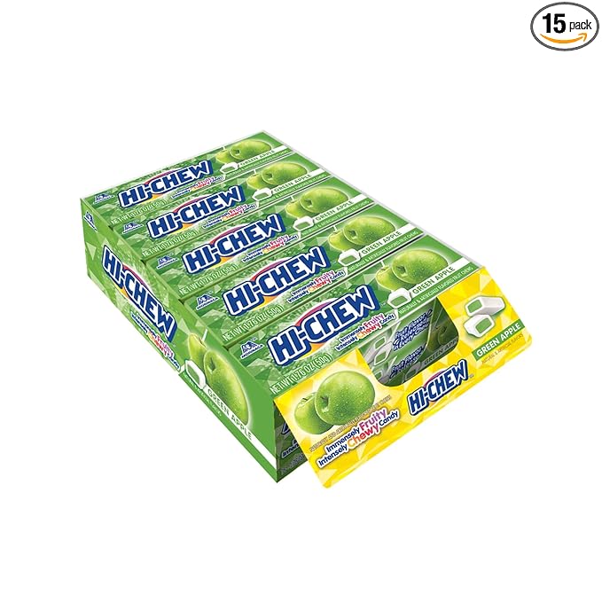 HI-CHEW Green Apple Sticks, 15-Pack, Soft & Chewy Candy, 1.76oz Each, Bulk Candy Individually Wrapped - Made with Immensely Juicy Fruity Flavors