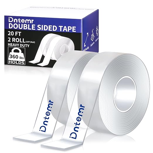Double Sided Tape Heavy Duty 2 Rolls 120" x 1.18" Removable Nano Tape for Poster Carpet Picture Hanging Strip Rug Strong Adhesive Multipurpose Clear Mounting Two Stick Sided DIY Tape - 20 Feet