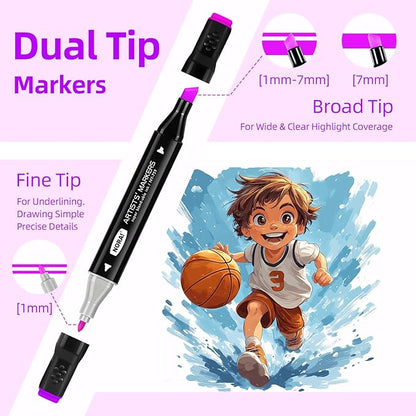120 Alcohol Markers for Adult Coloring Books, Dual Tip Art Markers for Adults Coloring, Illustrations, Drawing, Sketching with Carrying Case