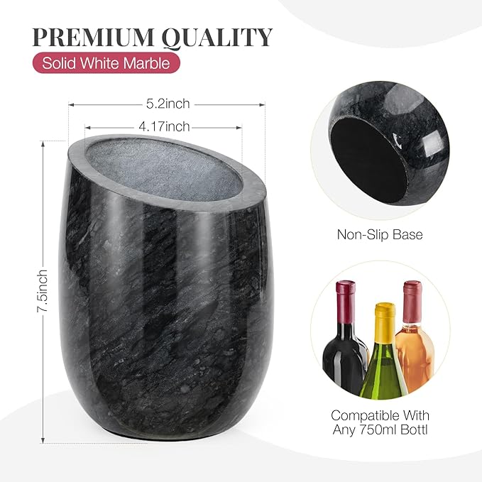 ZORMY Premium Marble Wine Chiller Bucket, Wine and Champagne Cooler, Wine Bottle Ice Chiller, 750ml Bottle Cooler, Home Bar & Kitchen Decor, Ideal Gift for Wine Lovers (Black)