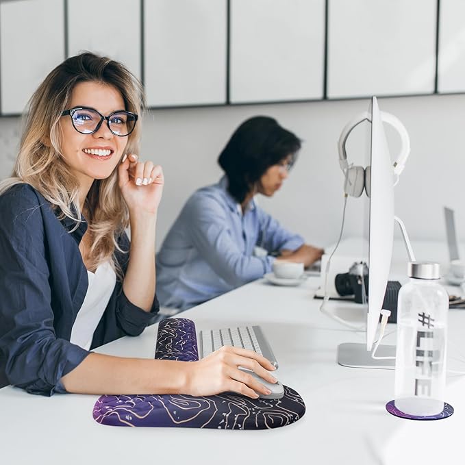 EYROZILL 3 in 1 Ergonomic Mouse Pad and Keyboard Wrist Rest, Pad for Mouse and Keyboard Massage Design, Non-Slip Mousepad Set with Wrist Rest for Desk (Purple)