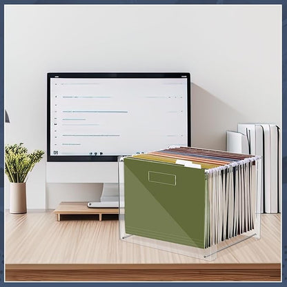 24 Hanging File Folder with Acrylic Organizer for Letter/a4 Size Desktop Clear File Storage Box with Handles for Home Work Office Use(Neutral,Classic)