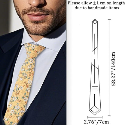 Cotton Floral Ties for Men 2.76" Men's Skinny Tie Linen Flower Printed Neck Tie for Wedding Dating Party