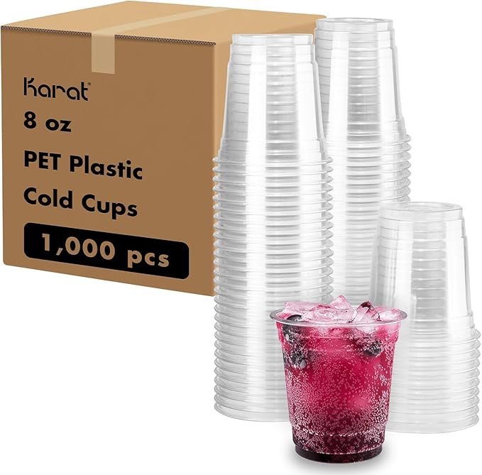Karat [1000 ct] 8oz Plastic Cups, Clear Disposable Cold Cup for Iced Coffee, Soda, and Juice | 78mm (C-KC8)