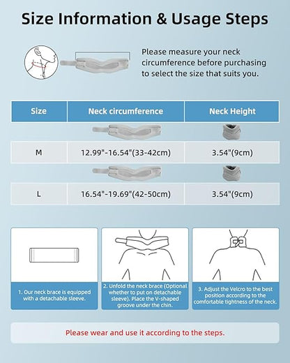 Neck Brace for Neck Pain Relief and Support - Adjustable Cervical Collar for Sleeping, Soft Neck Support Relieves of Cervical Spine Pressure(Grey, Medium)