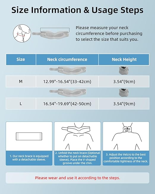 Neck Brace for Neck Pain Relief and Support - Adjustable Cervical Collar for Sleeping, Soft Neck Support Relieves of Cervical Spine Pressure(Grey, Large)