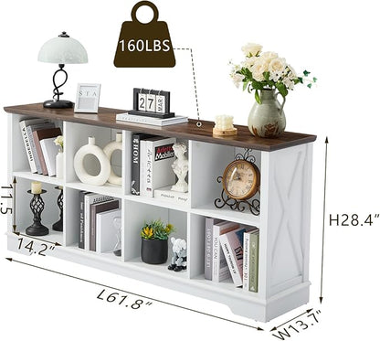 Book Shelf, 8 Cube Storage Organizer, 2-Tier Open Shelf Wooden Bookcase, Freestanding Wood Cube Storage Bookshelf for Bedroom, Living Room, Home Office (White)