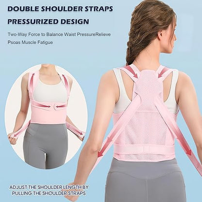 Back Brace Posture Corrector for Women,Adjustable Full Back Support and Shoulder Straightener,for Back Pain Relief,Hunchback Correction,Scoliosis,Thoracic Spine,Posture Trainer（Pink/Medium)