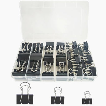 76 Pcs Black Binder Clips Paper Clamps Set Assorted Sizes Large Medium Small for Office School and Home