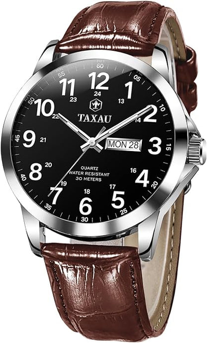 Watches for Men Leather Large Arabic Numerals Mens Watches Waterproof Band with Date Quartz Men's Wrist Watch