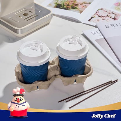 JOLLY CHEF 100 Pack Disposable Coffee Cups, 12oz To Go Paper Coffee Cups with Lids and Stirrers for Hot Beverage