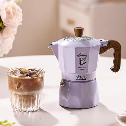Bincoo Espresso Maker Stovetop - 2 Cup/120ML Small Stove Top Espresso Italian Coffee Maker, Camping Moka Pot- Portable, Ideal for Home and Camping (Purple)