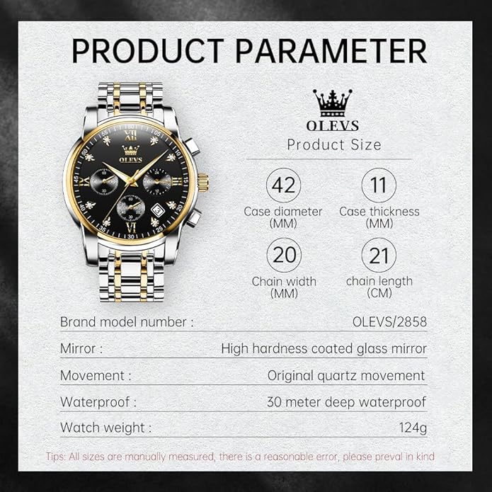 OLEVS Men's Luxury Watch Waterproof Luminous Easy Read Chronograph Watches Full Gold/White Dail/Black Face with Calendar Wristwatch